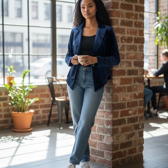 Soft abd Elegant Navy Blue Women's Blazer - Picture 4 of 8